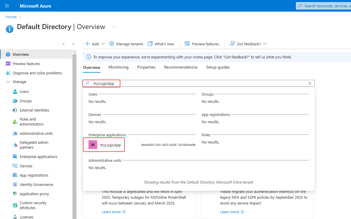 Searching for managed identity in Entra